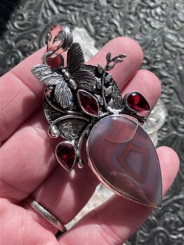Garnet and Pink Botswana Agate Butterfly Crystal Stone Pendant #xdPdy6dvBQo