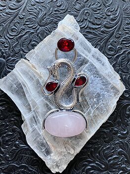 Garnet and Rose Quartz Dragon Pendant Crystal Stone Jewelry #DSuKMIBWKSU