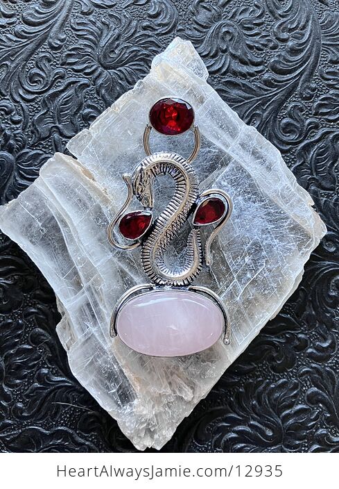 Garnet and Rose Quartz Dragon Pendant Crystal Stone Jewelry - #DSuKMIBWKSU-1