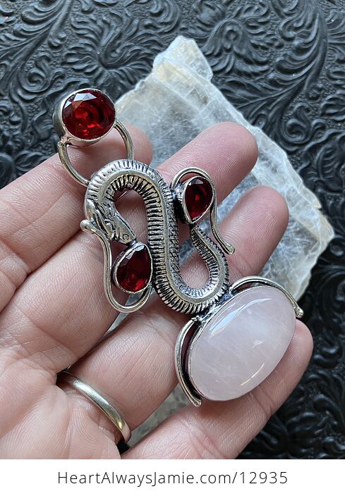 Garnet and Rose Quartz Dragon Pendant Crystal Stone Jewelry - #DSuKMIBWKSU-4