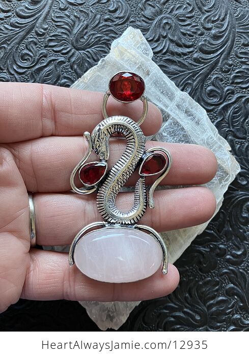 Garnet and Rose Quartz Dragon Pendant Crystal Stone Jewelry - #DSuKMIBWKSU-3