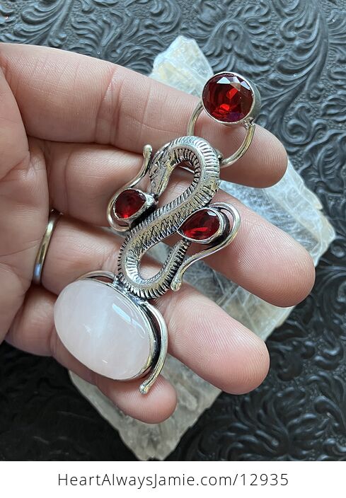 Garnet and Rose Quartz Dragon Pendant Crystal Stone Jewelry - #DSuKMIBWKSU-5