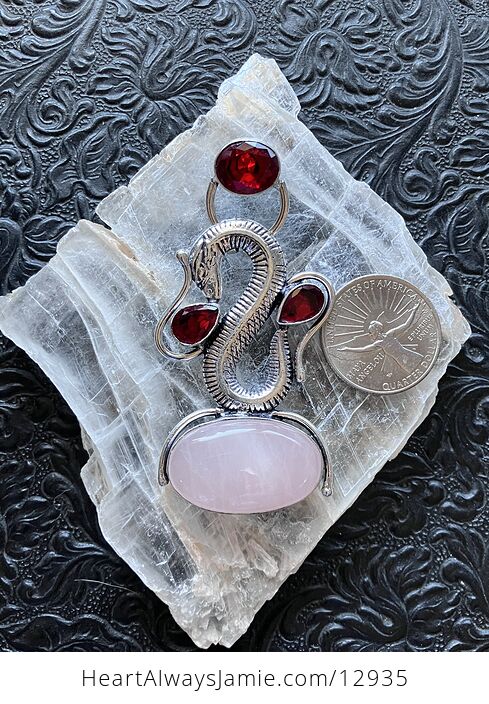 Garnet and Rose Quartz Dragon Pendant Crystal Stone Jewelry - #DSuKMIBWKSU-2