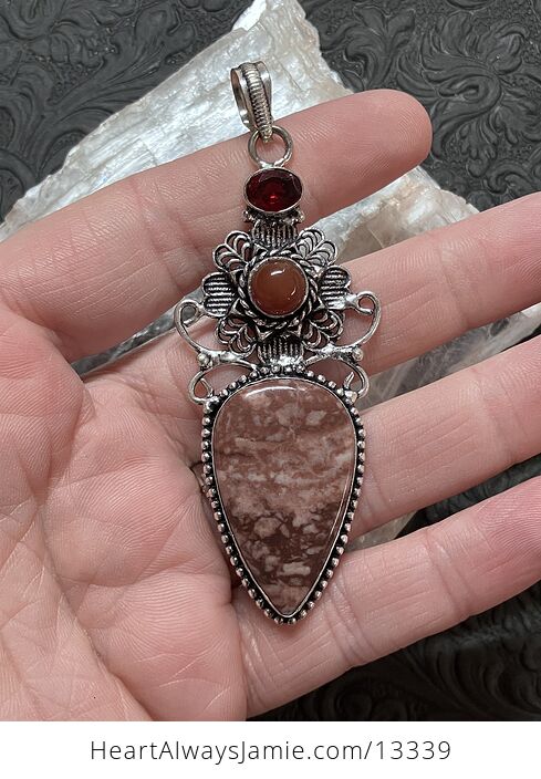 Garnet Carnelian and Jasper Floral Pendant Stone Crystal Jewelry - #Fk6i234CM4o-2