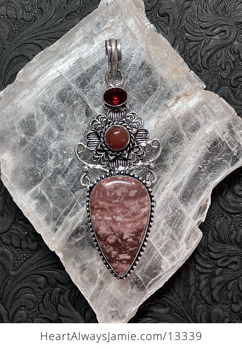 Garnet Carnelian and Jasper Floral Pendant Stone Crystal Jewelry - #Fk6i234CM4o-5