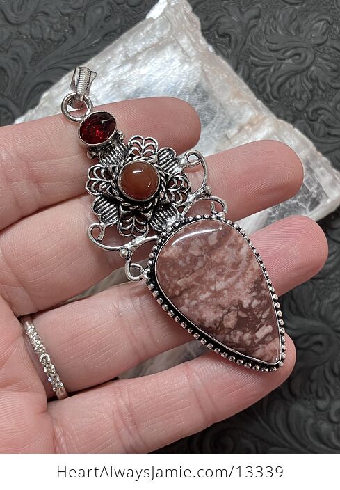 Garnet Carnelian and Jasper Floral Pendant Stone Crystal Jewelry - #Fk6i234CM4o-1