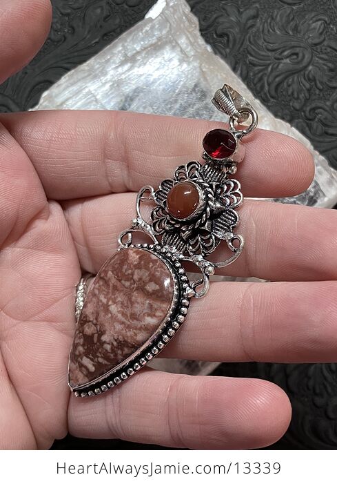 Garnet Carnelian and Jasper Floral Pendant Stone Crystal Jewelry - #Fk6i234CM4o-3