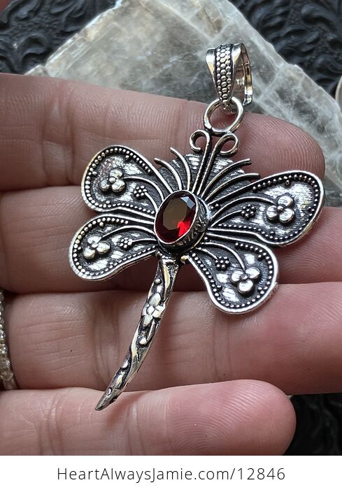 Garnet Dragonfly Stone Jewelry Crystal Pendant - #pnCwzkFMYlM-1