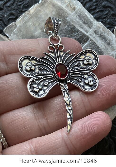 Garnet Dragonfly Stone Jewelry Crystal Pendant - #pnCwzkFMYlM-3