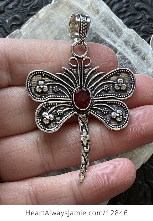 Garnet Dragonfly Stone Jewelry Crystal Pendant - #pnCwzkFMYlM-2