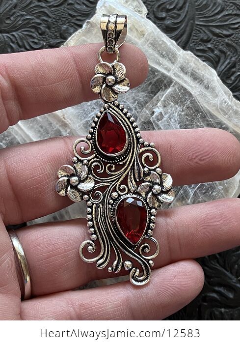 Garnet Floral Stone Jewelry Crystal Pendant - #QeY1owKOWDM-2