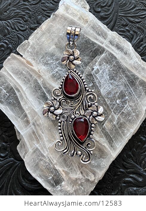 Garnet Floral Stone Jewelry Crystal Pendant - #QeY1owKOWDM-1