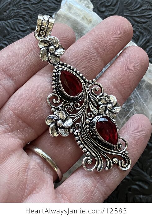 Garnet Floral Stone Jewelry Crystal Pendant - #QeY1owKOWDM-4