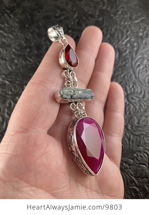 Garnet Kyanite and Ruby Crystal Stone Jewelry Pendant - #3KFCZmVtzs0-3