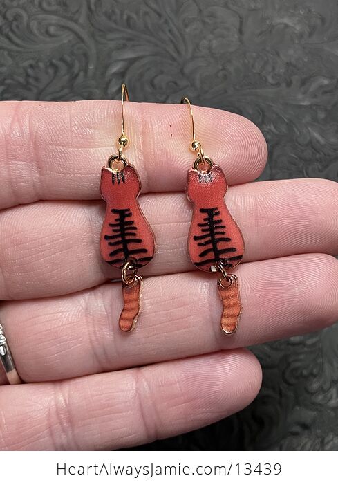 Ginger Orange Tabby Cat Dangly Tail Earrings - #N1zaMvrFhsM-1