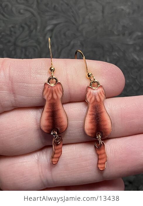 Ginger Tabby Cat Dangly Tail Earrings - #dt1TGLYKet0-1