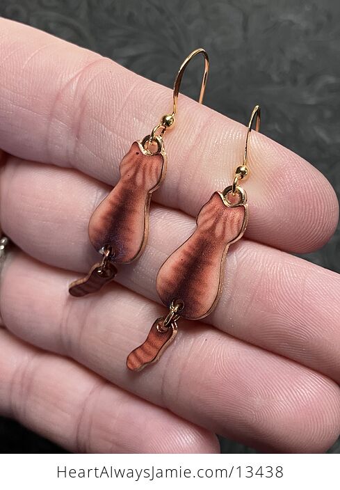 Ginger Tabby Cat Dangly Tail Earrings - #dt1TGLYKet0-3