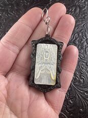 Goddess Carved in Mother of Pearl Shell on Black Wood Pendant Jewelry #45qEdWRpTLU
