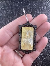 Goddess Carved in Mother of Pearl Shell on Black Wood Pendant Jewelry #jAPI2eYJDuU
