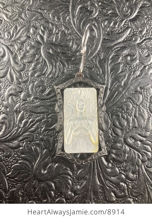 Goddess Carved in Mother of Pearl Shell on Black Wood Pendant Jewelry - #45qEdWRpTLU-4