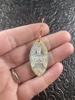 Goddess Carved in Mother of Pearl Shell on Lemon Jade Stone Pendant Jewelry #mpQmFHqSe1Y