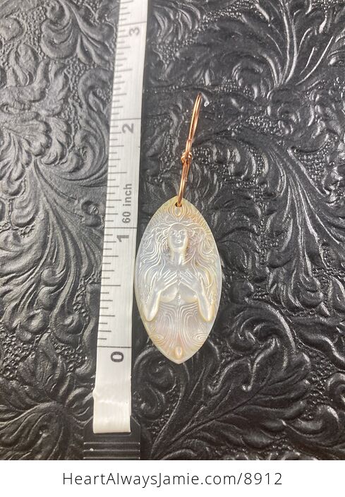 Goddess Carved in Mother of Pearl Shell on Lemon Jade Stone Pendant Jewelry - #mpQmFHqSe1Y-4