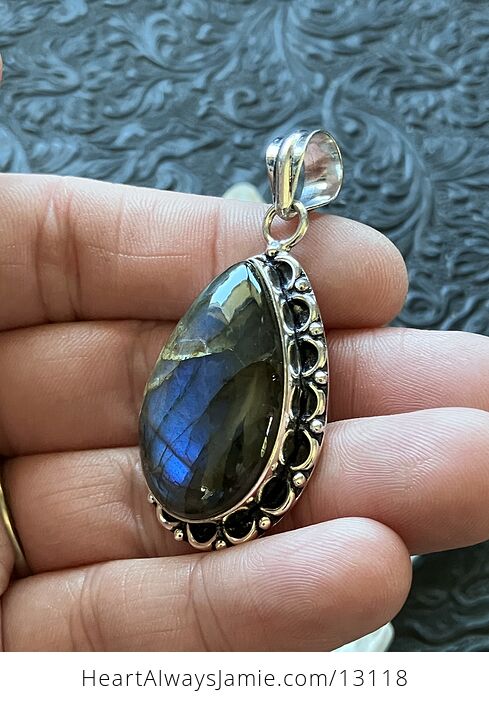 Gold and Blue Labradorite Pendant Stone Crystal Jewelry - #ANGEENgukSI-4