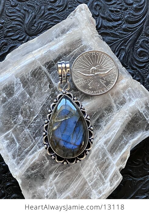 Gold and Blue Labradorite Pendant Stone Crystal Jewelry - #ANGEENgukSI-9