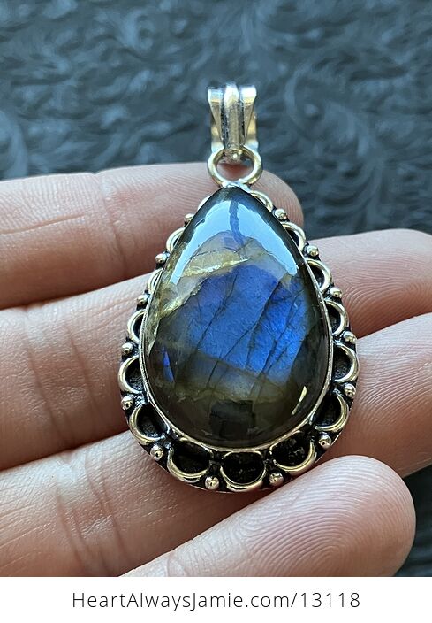 Gold and Blue Labradorite Pendant Stone Crystal Jewelry - #ANGEENgukSI-6