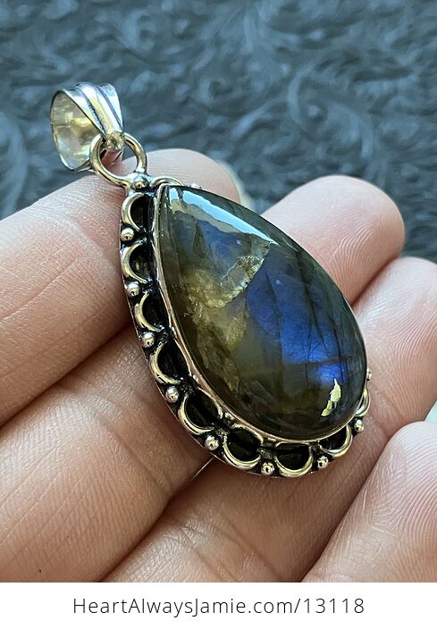 Gold and Blue Labradorite Pendant Stone Crystal Jewelry - #ANGEENgukSI-8