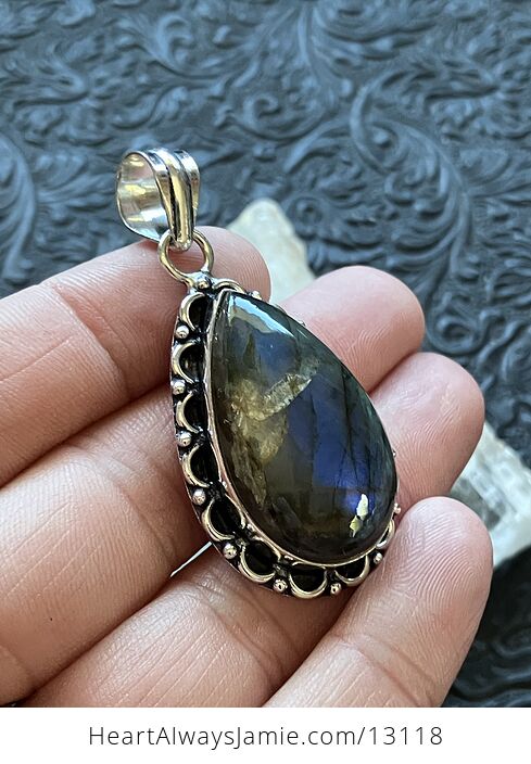 Gold and Blue Labradorite Pendant Stone Crystal Jewelry - #ANGEENgukSI-3