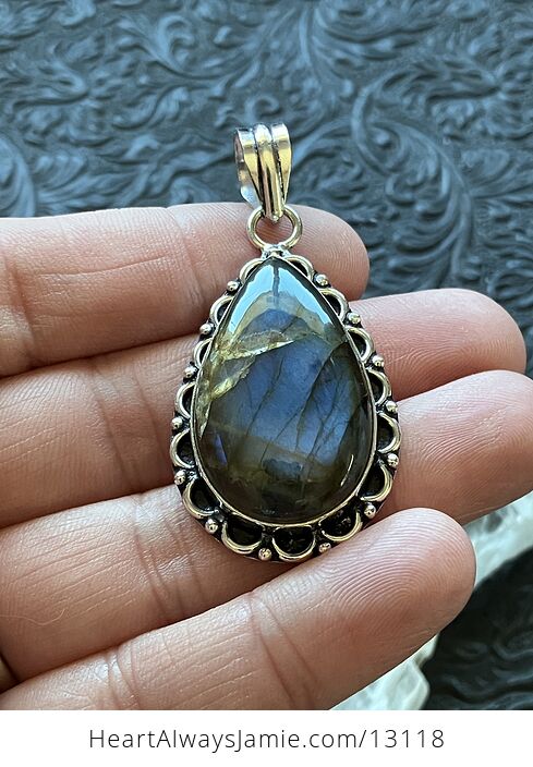 Gold and Blue Labradorite Pendant Stone Crystal Jewelry - #ANGEENgukSI-2