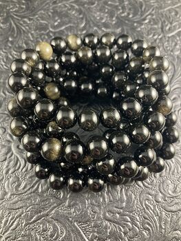 Gold Sheen Obsidian 10mm Natural Gemstone Jewelry Bracelet #hGK3TO65fFA