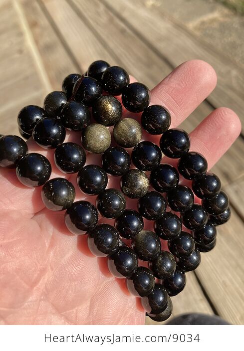 Gold Sheen Obsidian 10mm Natural Gemstone Jewelry Bracelet - #hGK3TO65fFA-2