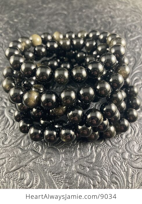 Gold Sheen Obsidian 10mm Natural Gemstone Jewelry Bracelet - #hGK3TO65fFA-8