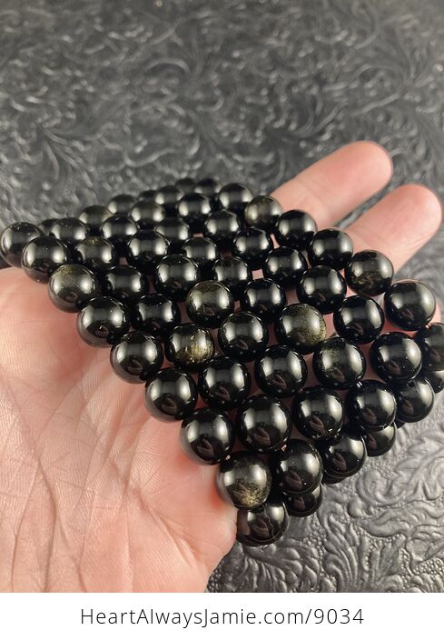Gold Sheen Obsidian 10mm Natural Gemstone Jewelry Bracelet - #hGK3TO65fFA-7
