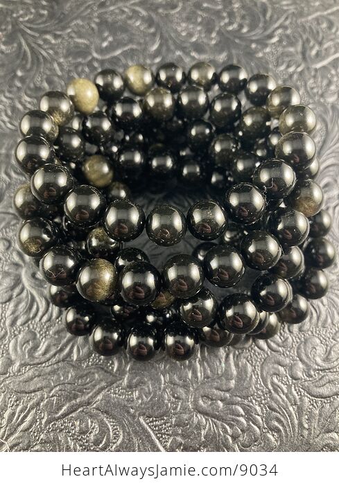 Gold Sheen Obsidian 10mm Natural Gemstone Jewelry Bracelet - #hGK3TO65fFA-4