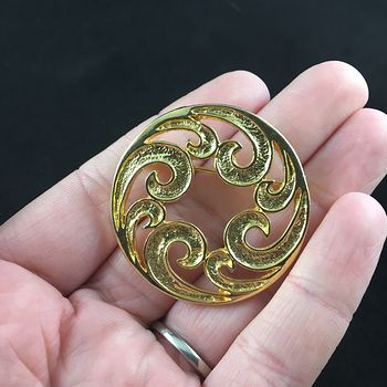 Gold Tone Wave or Swirl Brooch Pin #gDLBnBwNBvY