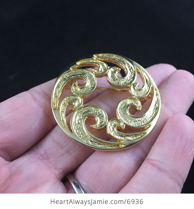 Gold Tone Wave or Swirl Brooch Pin - #gDLBnBwNBvY-2