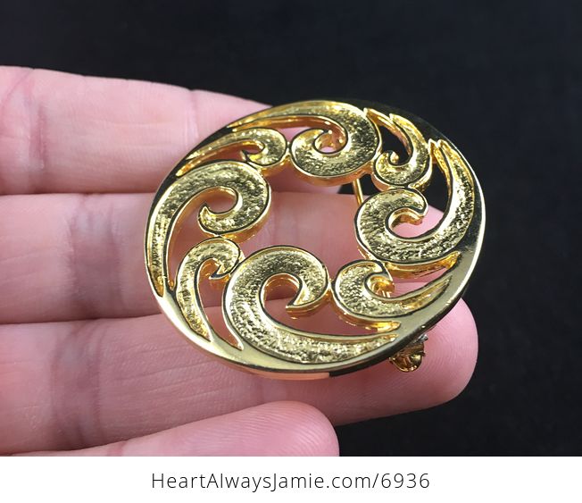 Gold Tone Wave or Swirl Brooch Pin - #gDLBnBwNBvY-3