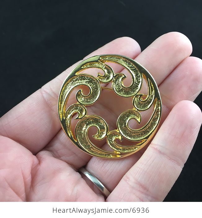 Gold Tone Wave or Swirl Brooch Pin - #gDLBnBwNBvY-1