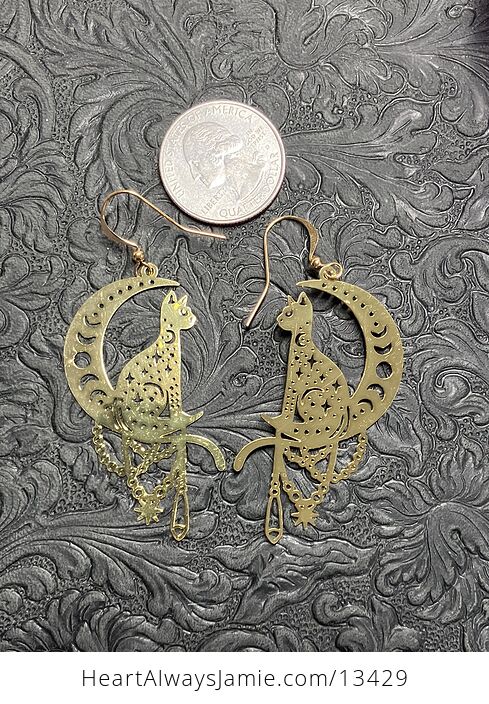 Gold Toned Moon Phase and Cat Crystal Earrings - #YUtAD2fBRmU-4