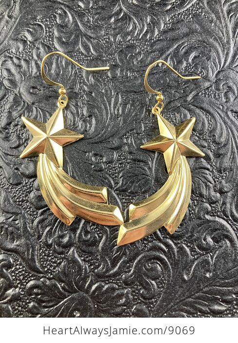 Gold Toned Shooting Star Earrings - #kfDjGS0uf8g-2