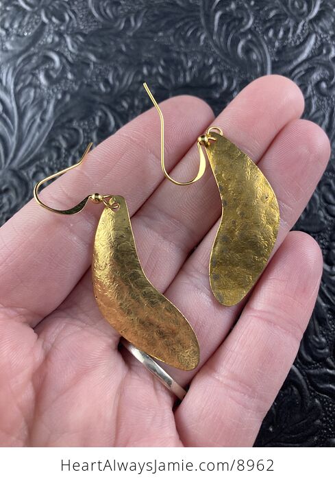 Gold Toned Textured Metal Boomerang Earrings - #P5LmXHAFifg-4