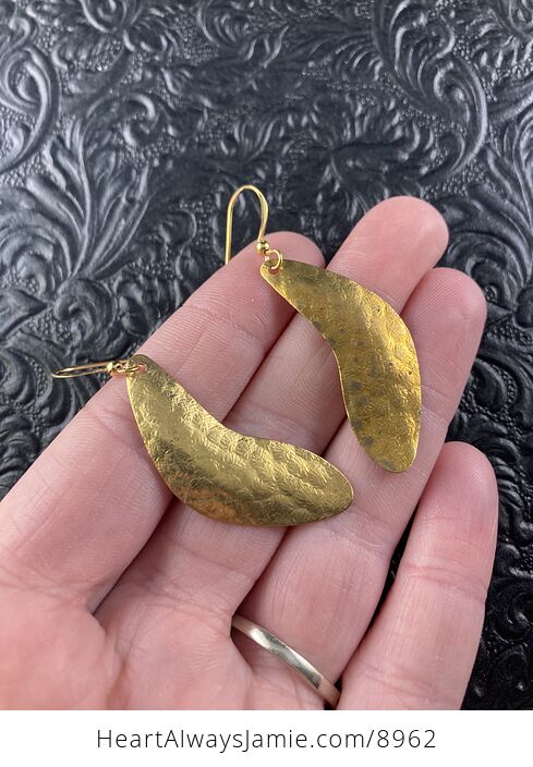 Gold Toned Textured Metal Boomerang Earrings - #P5LmXHAFifg-3