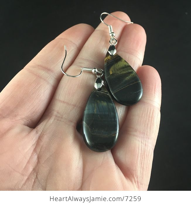 Golden and Blue Tiger Eye Stone Jewelry Earrings - #wvPvVQNvj3Y-3