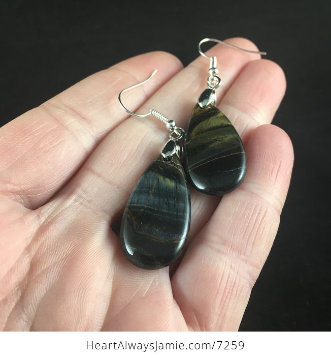 Golden and Blue Tiger Eye Stone Jewelry Earrings - #wvPvVQNvj3Y-2