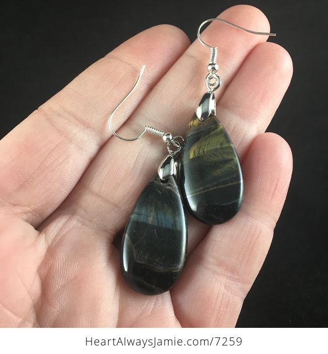 Golden and Blue Tiger Eye Stone Jewelry Earrings - #wvPvVQNvj3Y-1