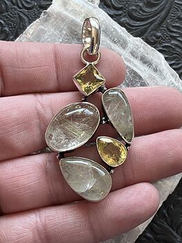 Golden Rutilated Quartz and Citrine Gemstone Jewelry Crystal Pendant #IWXziXRHVvs