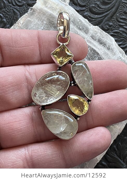 Golden Rutilated Quartz and Citrine Gemstone Jewelry Crystal Pendant - #IWXziXRHVvs-1